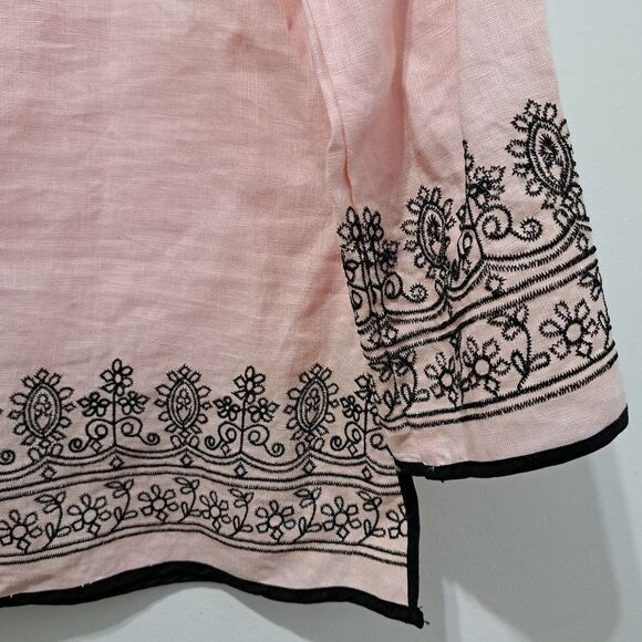 Richard Malcolm Irish Linen Embroidered Modest Top Size 10 Pink/Black NWT - Picture 13 of 15